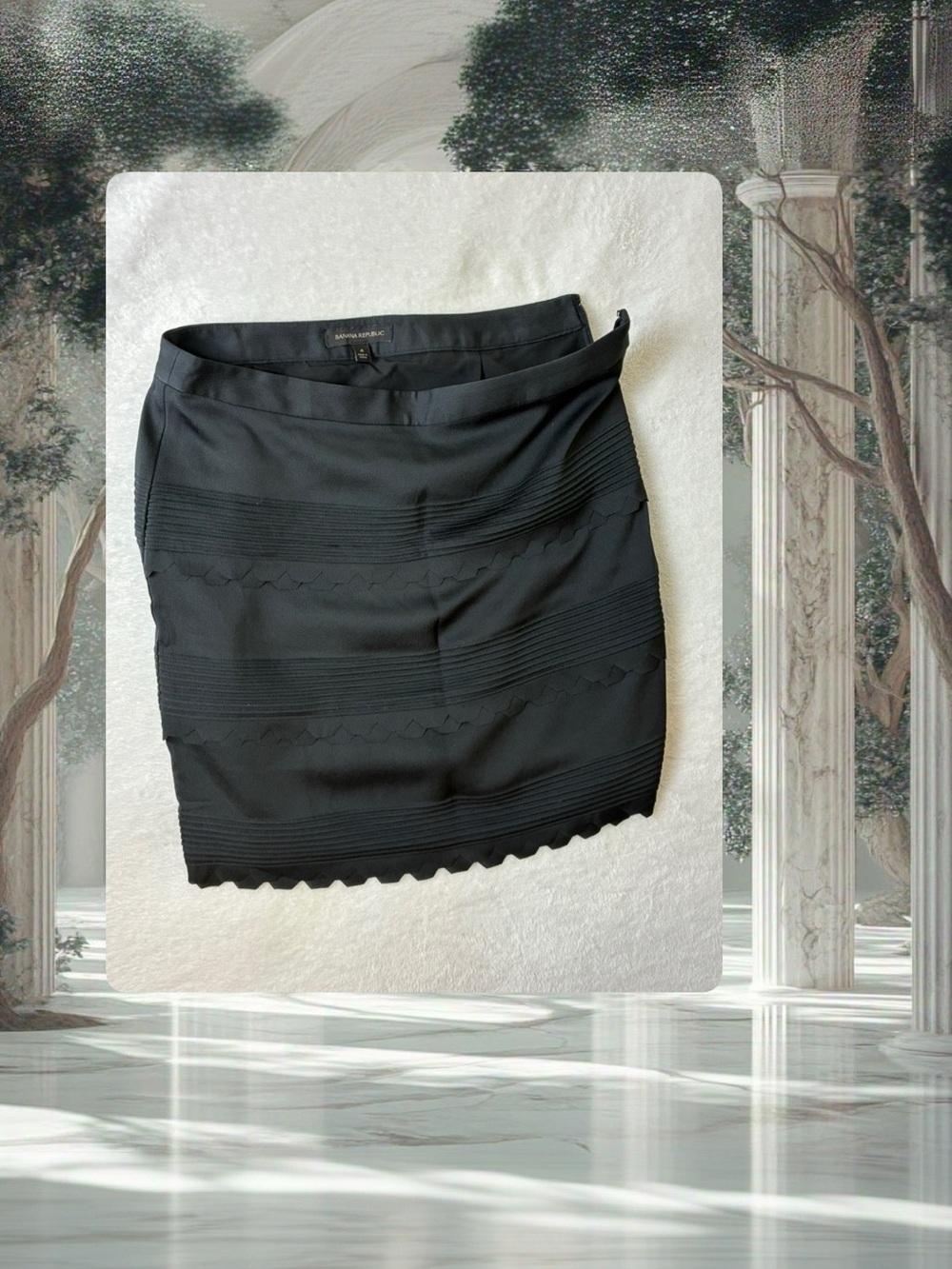 Banana Republic Black Ponte Pencil Skirt with Scalloped Hem